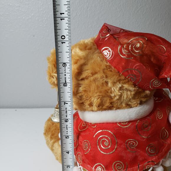 Aurora Battery Operated Christmas Bear Santa Elf Brown Teddy Bear Red Outfit - Picture 8 of 8
